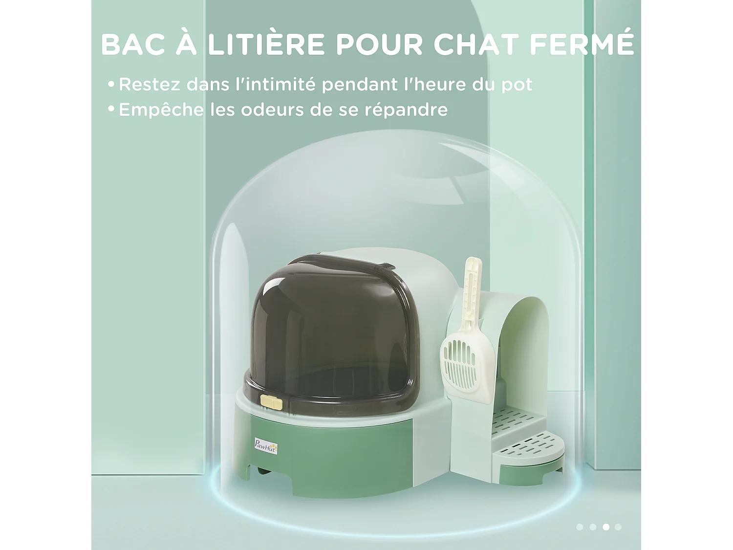 Maison de toilette litière pour chat design capsule spatiale - porte, capot ouvrant, pelle, 2 tiroirs amovibles - vert noir