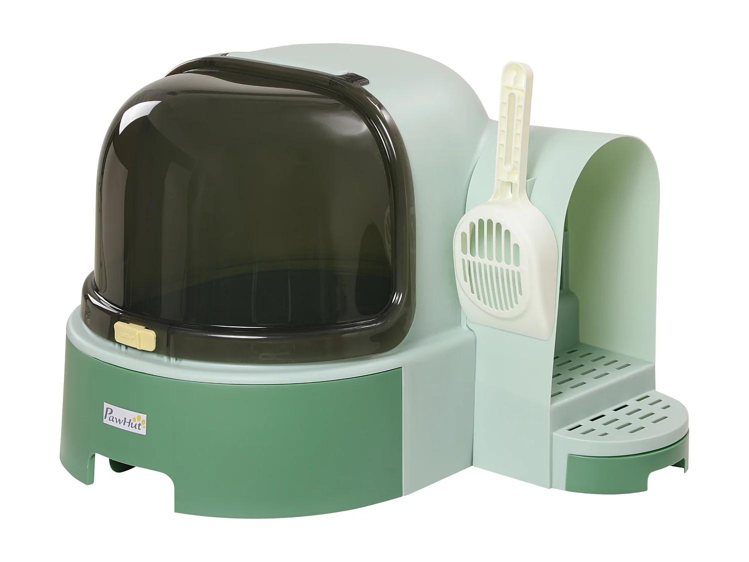 Maison de toilette litière pour chat design capsule spatiale - porte, capot ouvrant, pelle, 2 tiroirs amovibles - vert noir