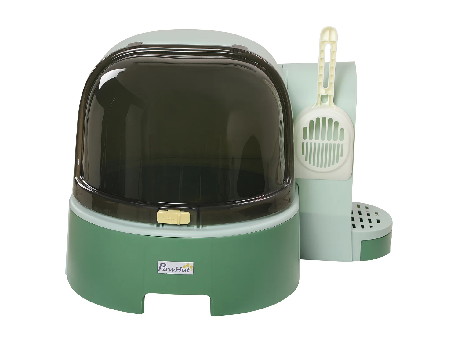 Maison de toilette litière pour chat design capsule spatiale - porte, capot ouvrant, pelle, 2 tiroirs amovibles - vert noir