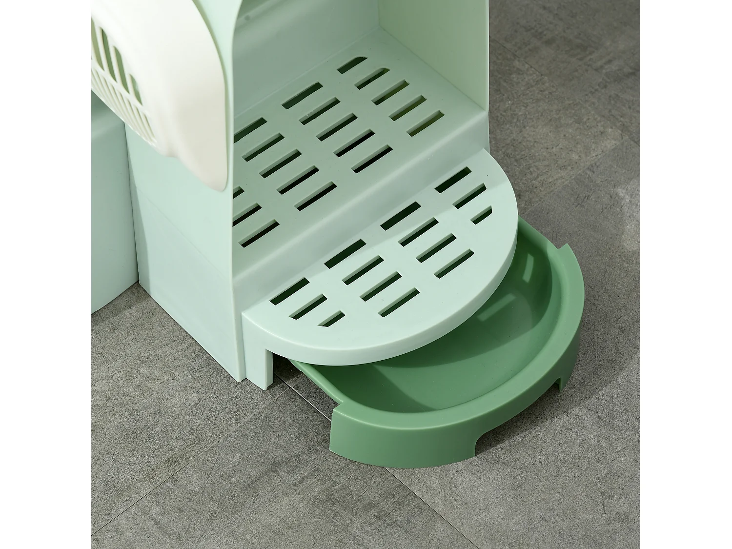 Maison de toilette litière pour chat design capsule spatiale - porte, capot ouvrant, pelle, 2 tiroirs amovibles - vert noir