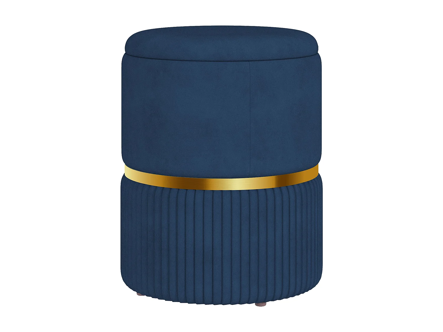 Pouf repose-pied tabouret design avec coffre de rangement velours côtelé acier brossé doré bleu foncé