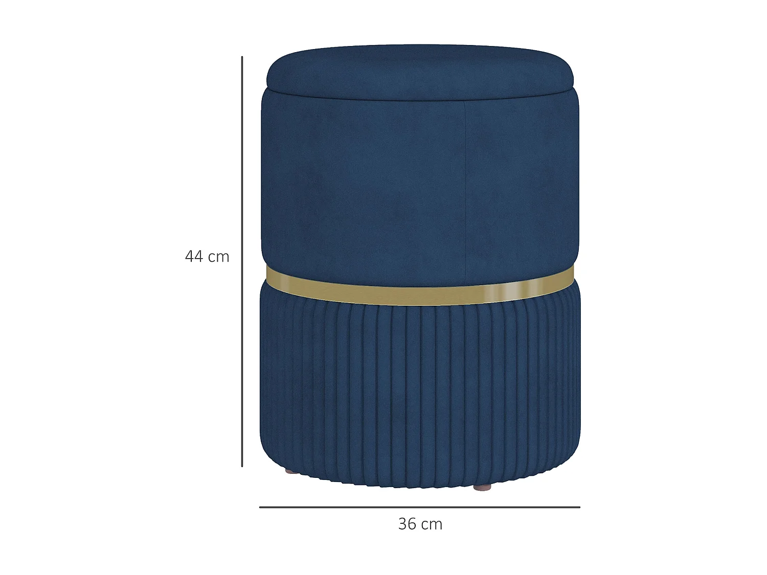 Pouf repose-pied tabouret design avec coffre de rangement velours côtelé acier brossé doré bleu foncé