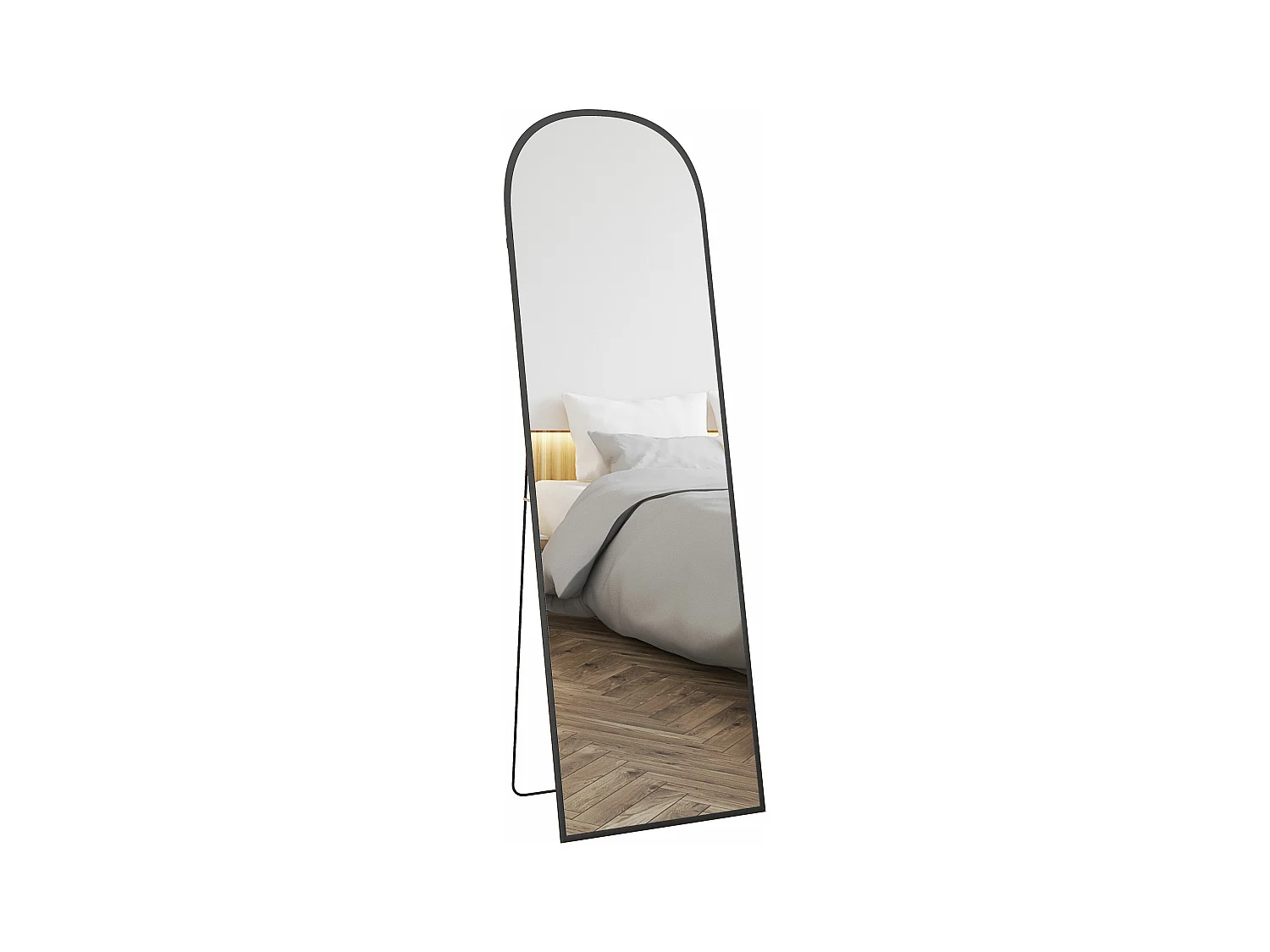 Miroir sur pied - miroir mural rectangulaire arrondi - dim. 50L x 161,5H cm - alu. noir