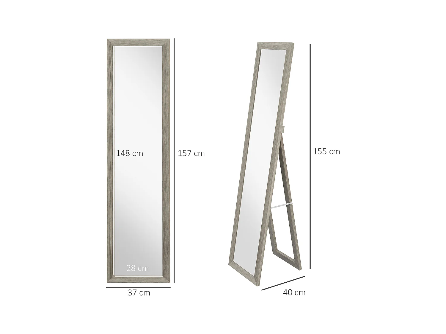 Miroir sur pied et mural rectangulaire dim. 37L x 40l x 157H cm aspect bois gris