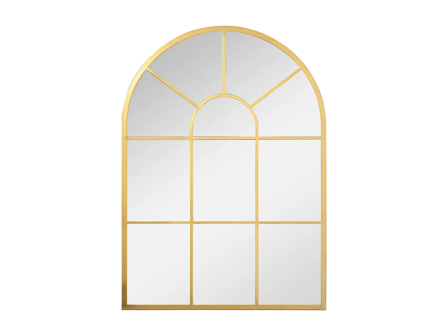 Miroir mural style art déco forme voûtée dim. 50L x 70H cm métal doré verre