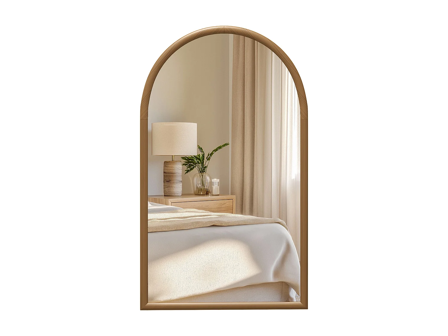 Miroir mural arche, 110 x 65 cm cadre en bois, miroir arqué pour le salon, la chambre, l'entrée, brun foncé