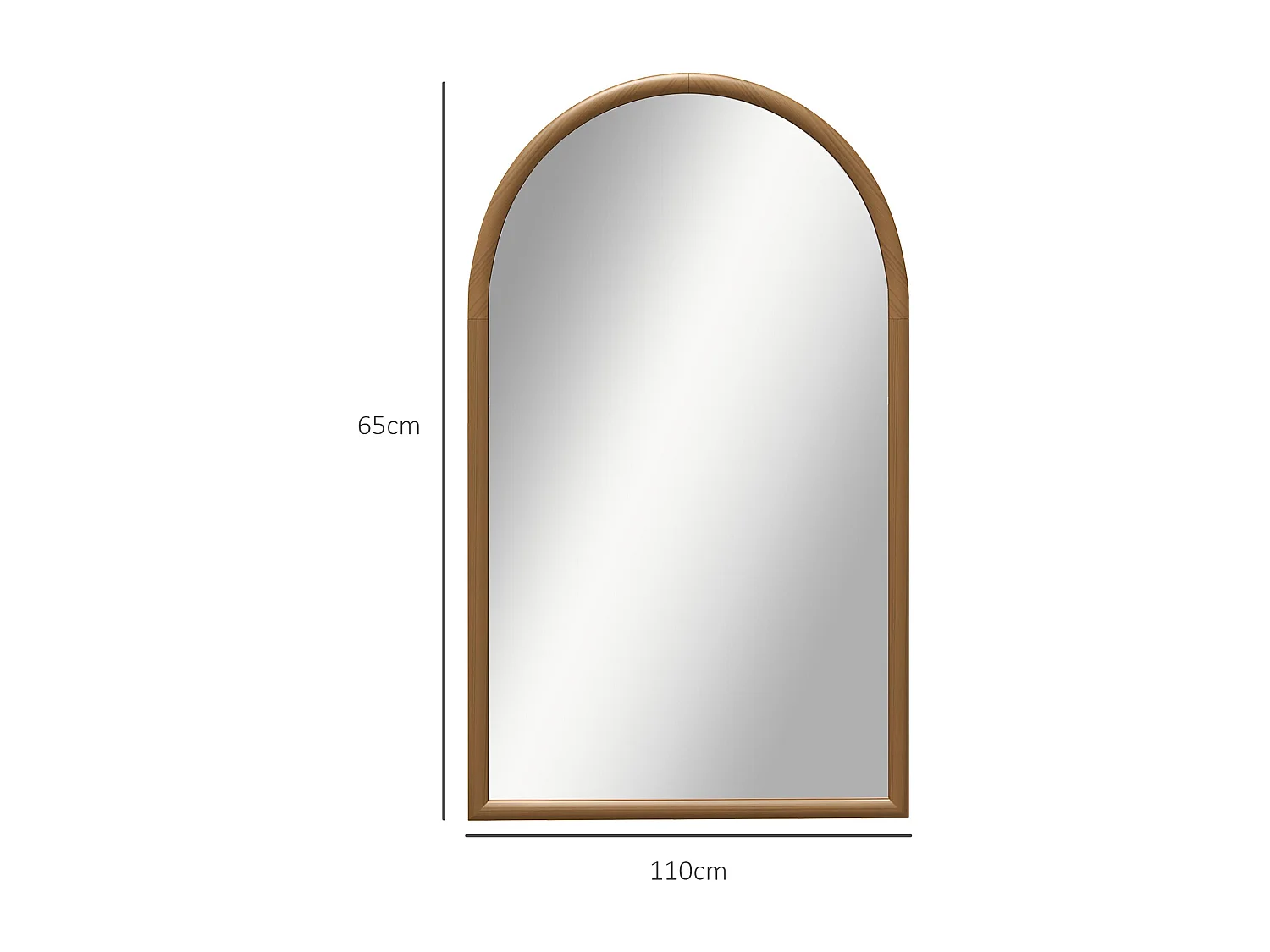 Miroir mural arche, 110 x 65 cm cadre en bois, miroir arqué pour le salon, la chambre, l'entrée, brun foncé