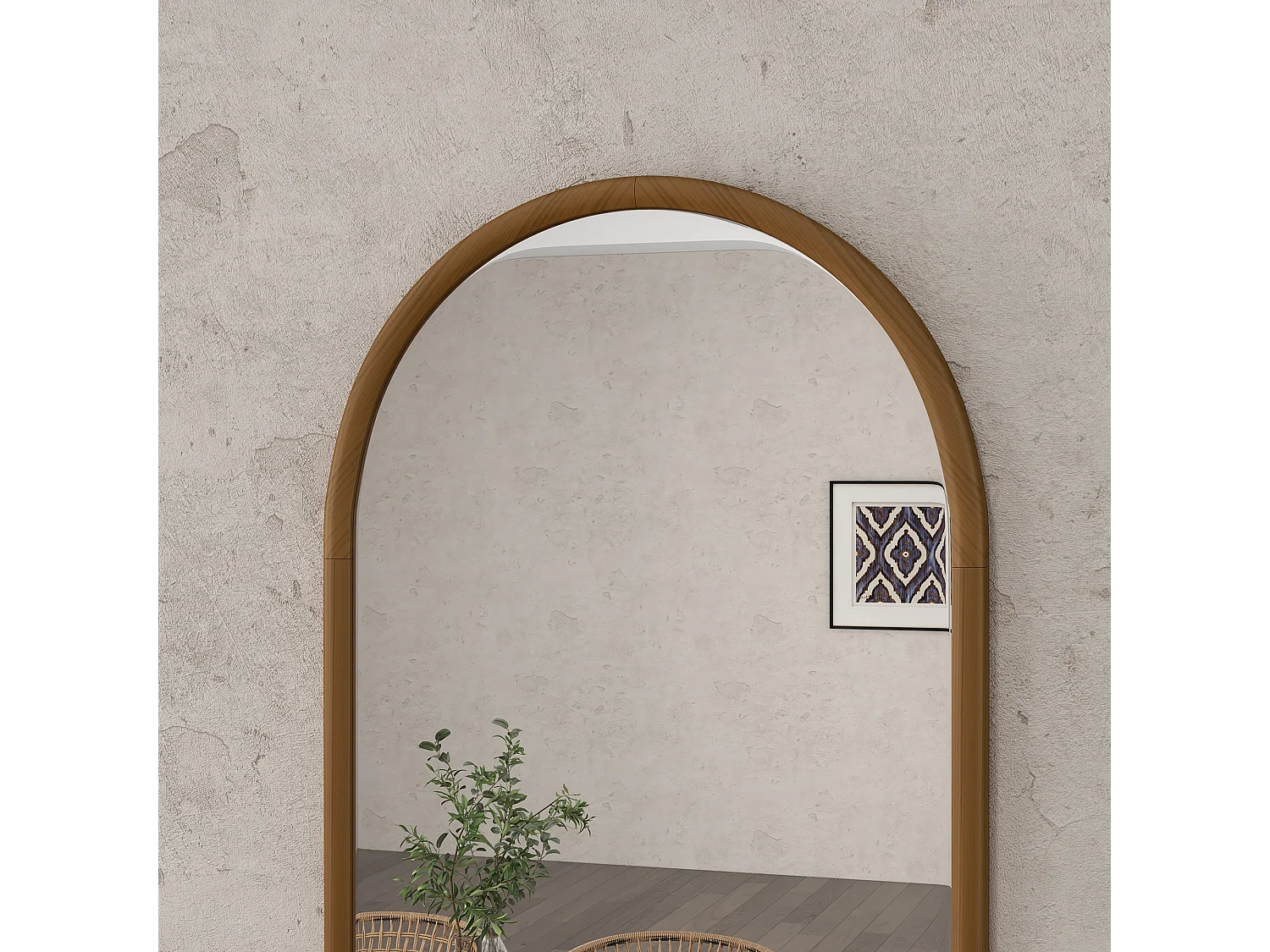 Miroir mural arche, 110 x 65 cm cadre en bois, miroir arqué pour le salon, la chambre, l'entrée, brun foncé