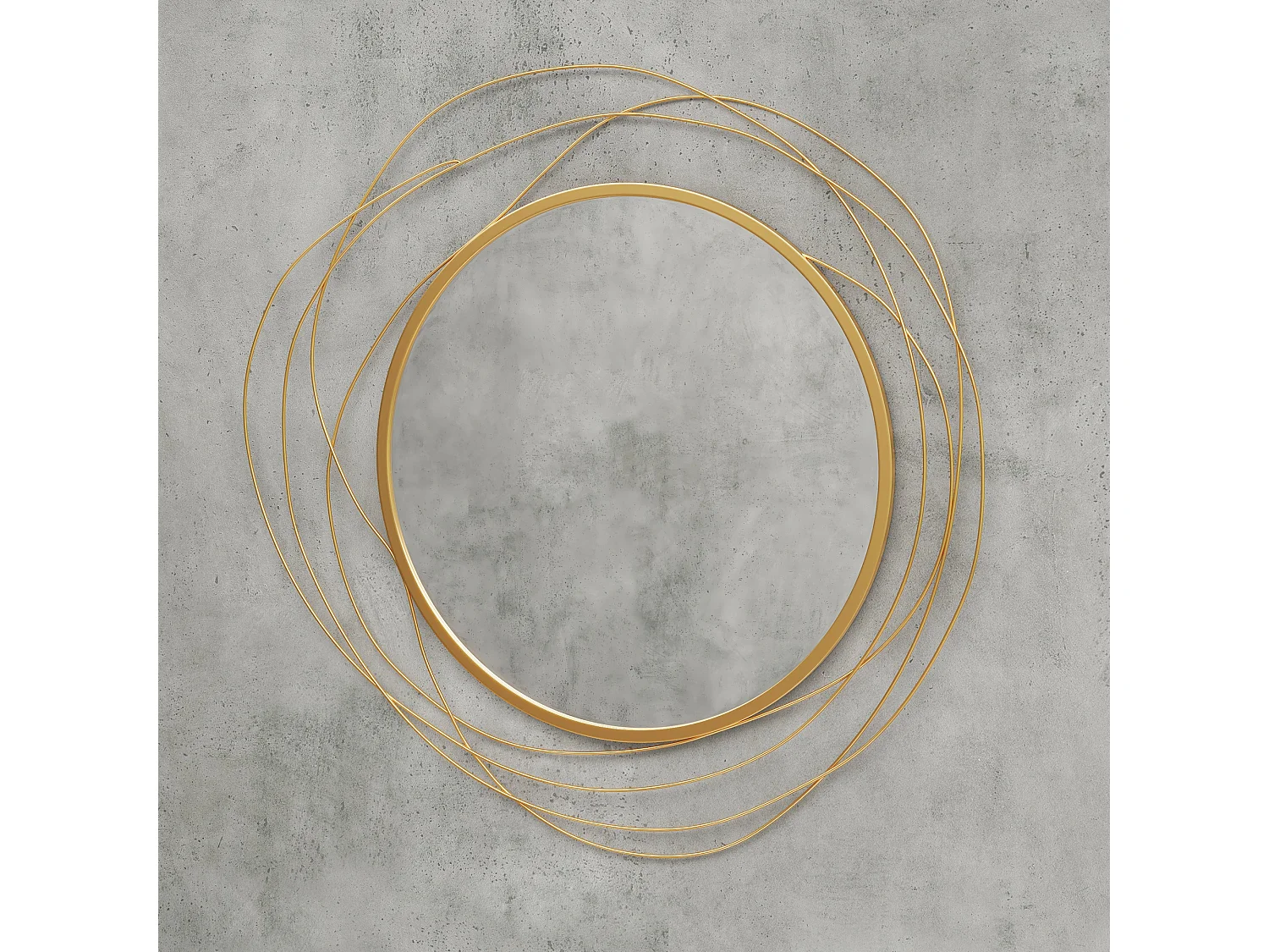 Miroir rond design moderne Ø 65 cm métal filaire doré