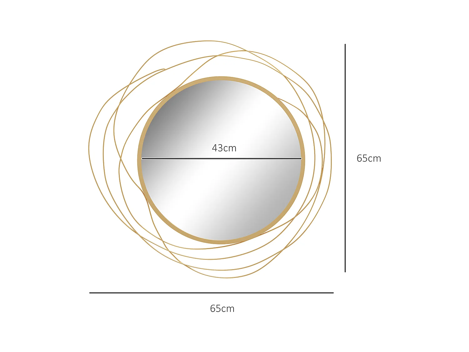 Miroir rond design moderne Ø 65 cm métal filaire doré