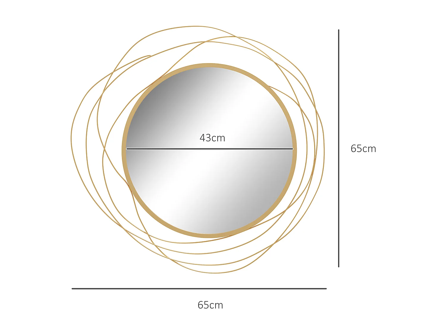 Miroir rond design moderne Ø 65 cm métal filaire doré