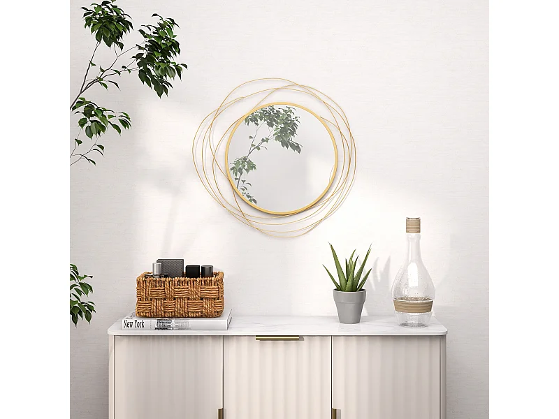 Miroir rond design moderne Ø 65 cm métal filaire doré