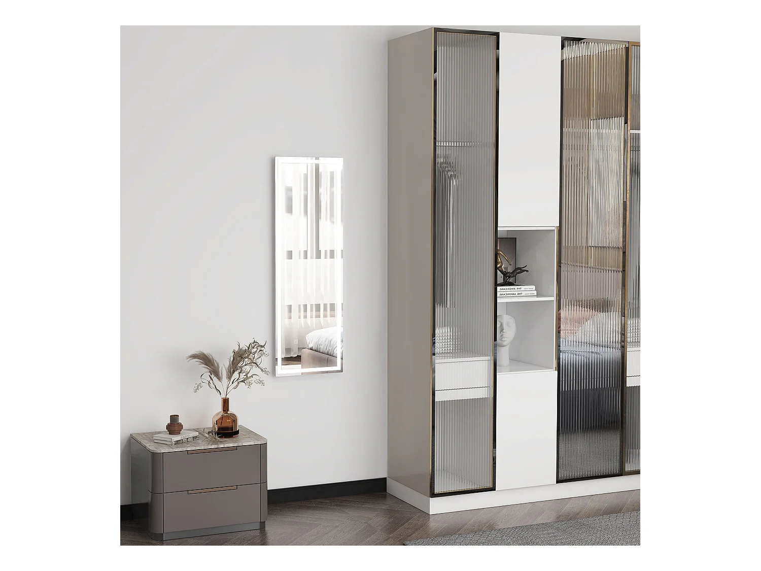 Miroir mural plein pied rectangulaire avec LED réglable, interrupteur tactile, verre épais 4mm, 40 x 120 cm - pour chambre, salon, salle de bain