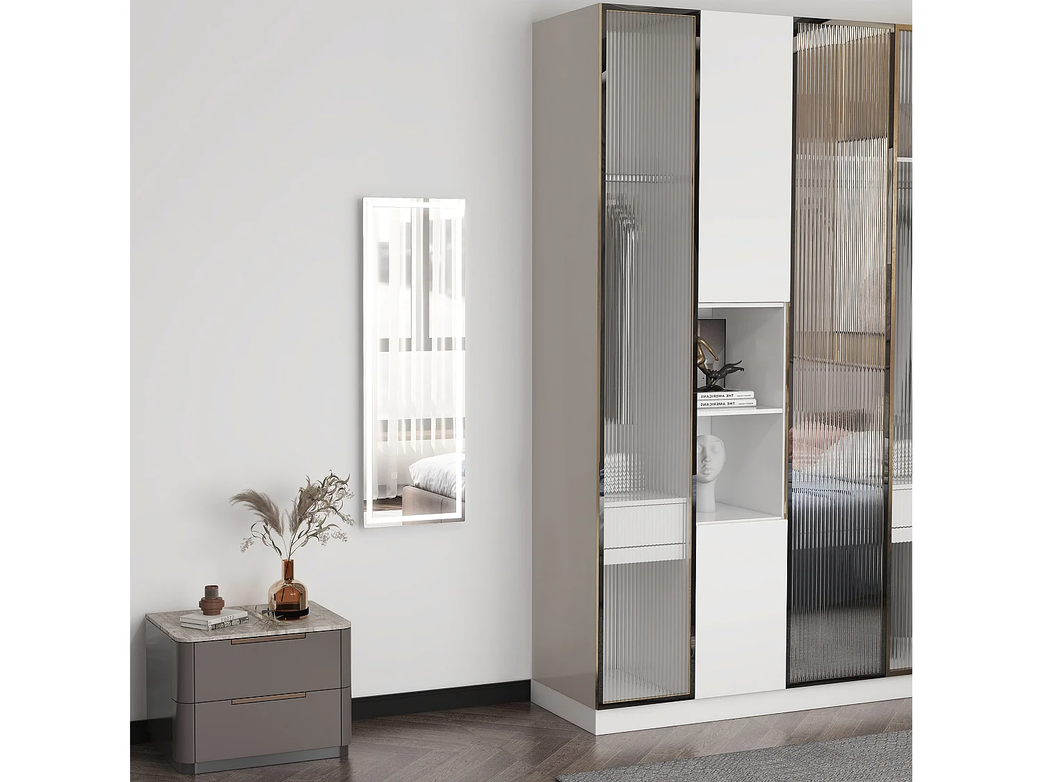 Miroir mural plein pied rectangulaire avec LED réglable, interrupteur tactile, verre épais 4mm, 40 x 120 cm - pour chambre, salon, salle de bain
