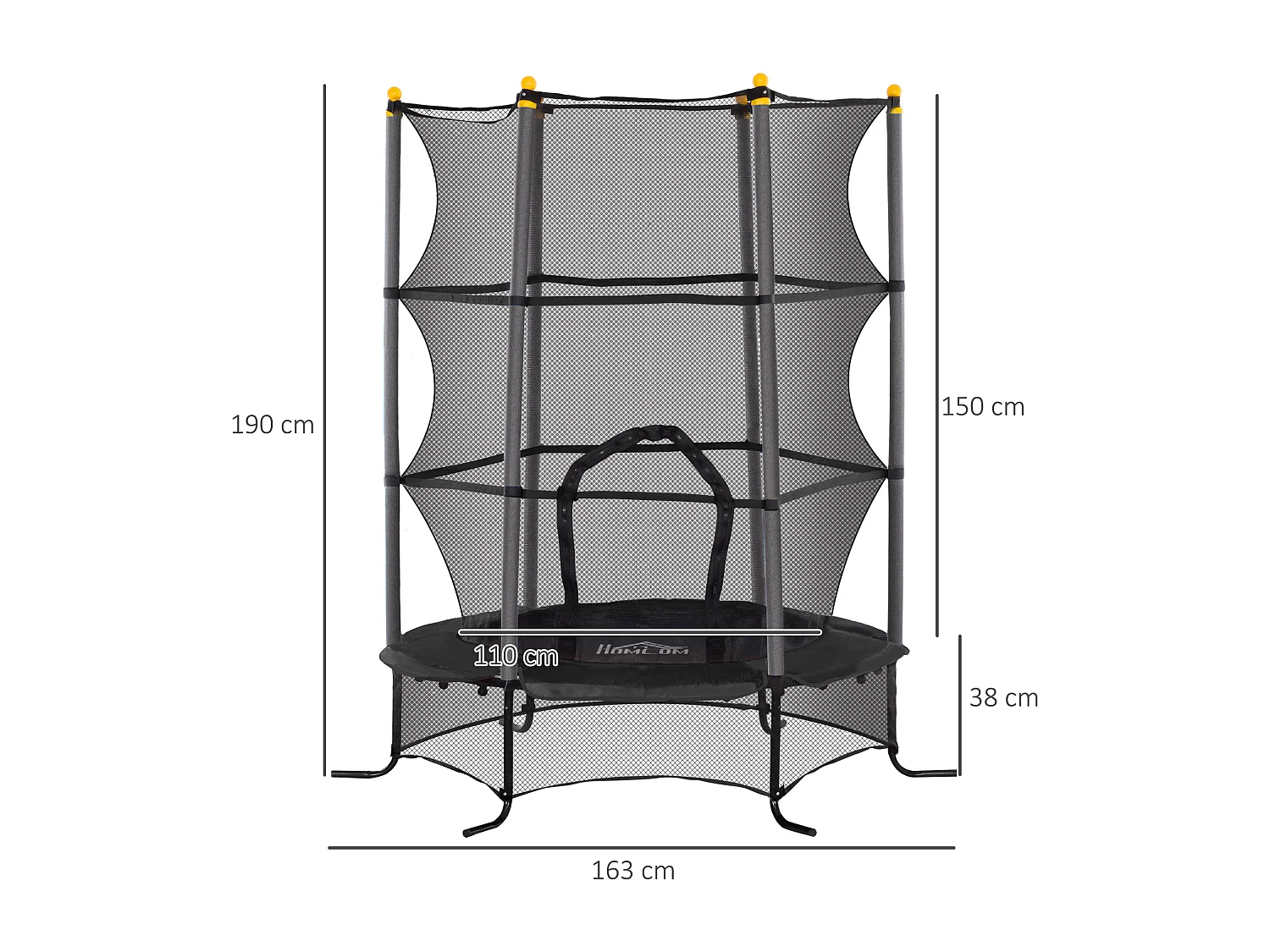 Trampoline de jardin enfants Ø 1,63 x 1,90H m filet de sécurité porte zipée couvre-ressorts + 6 poteaux rembourrés inclus bleu