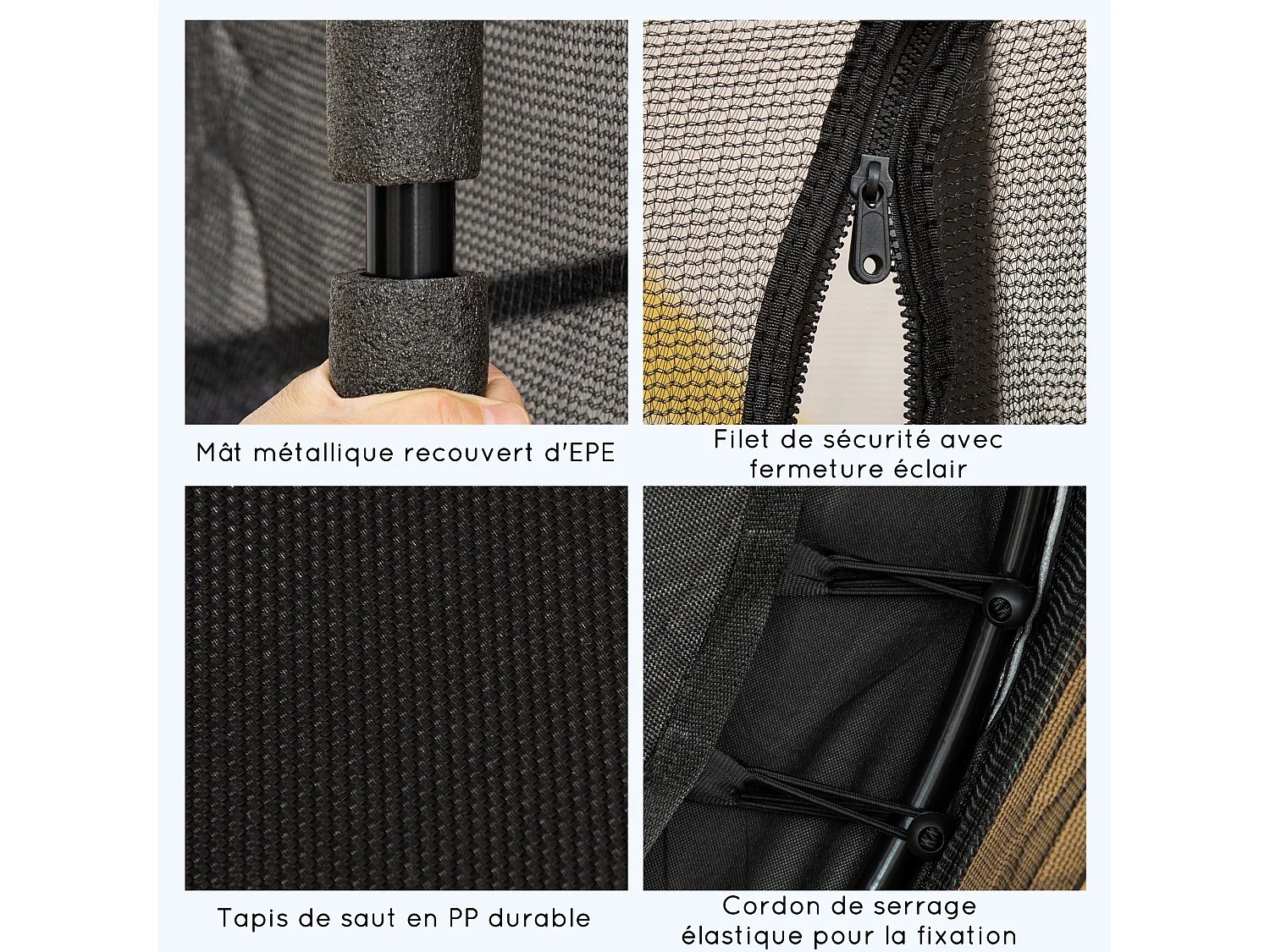 Trampoline de jardin enfants Ø 1,63 x 1,90H m filet de sécurité porte zipée couvre-ressorts + 6 poteaux rembourrés inclus bleu