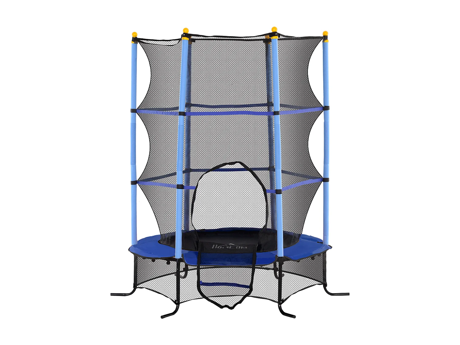 Trampoline de jardin enfants Ø 1,63 x 1,90H m filet de sécurité porte zipée couvre-ressorts + 6 poteaux rembourrés inclus bleu