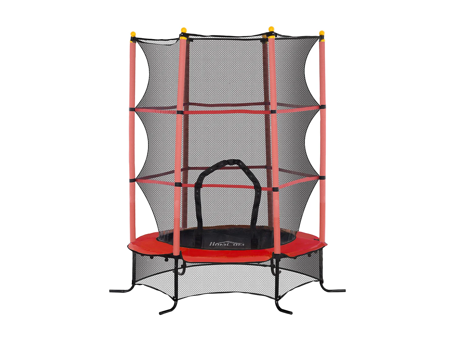 Trampoline de jardin enfants Ø 1,63 x 1,90H m filet de sécurité porte zipée couvre-ressorts + 6 poteaux rembourrés inclus rouge