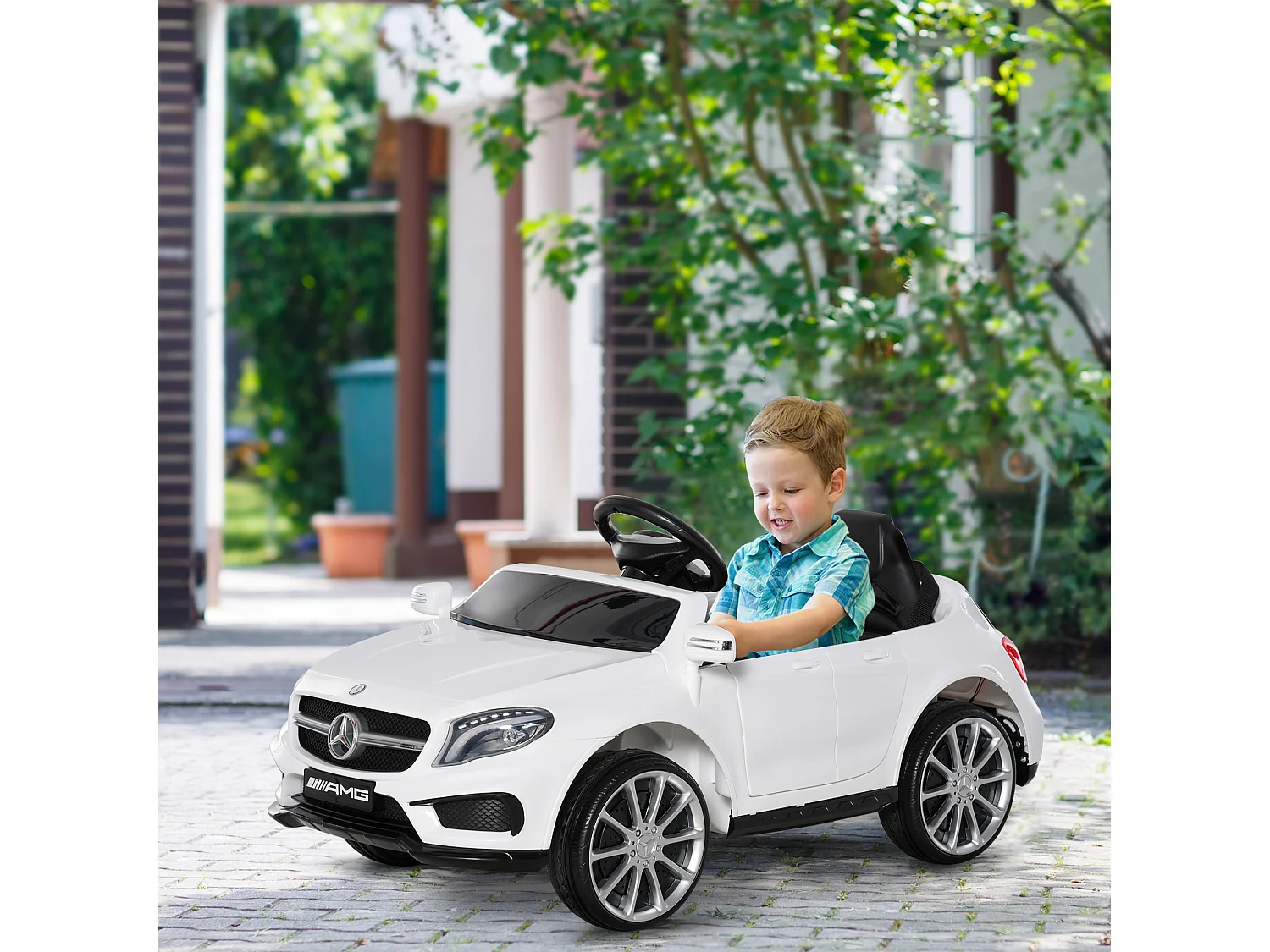 Voiture véhicule électrique enfant 6 V 7 Km/h max. télécommande effets sonores + lumineux Mercedes GLA AMG blanc