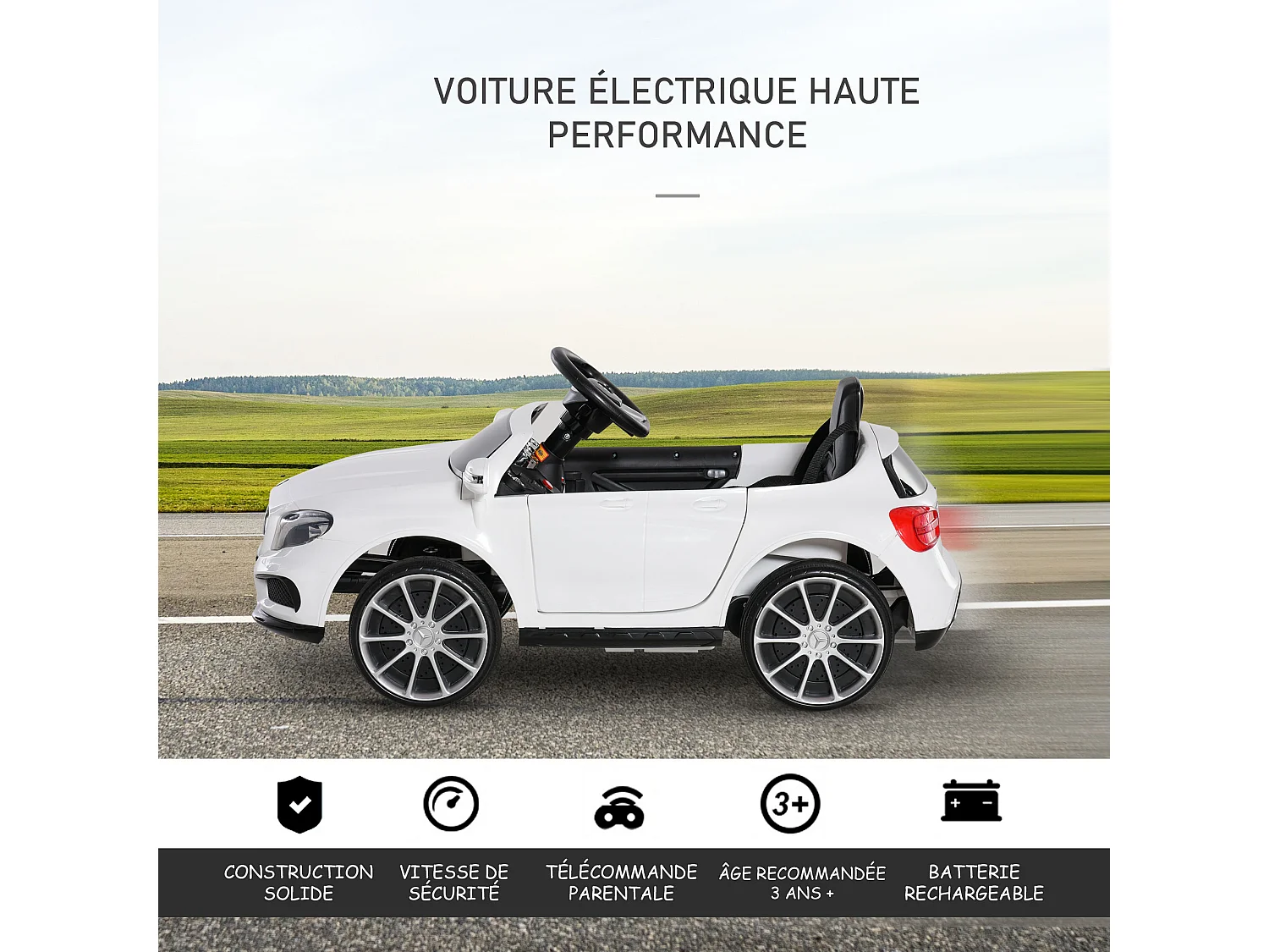 Voiture véhicule électrique enfant 6 V 7 Km/h max. télécommande effets sonores + lumineux Mercedes GLA AMG blanc