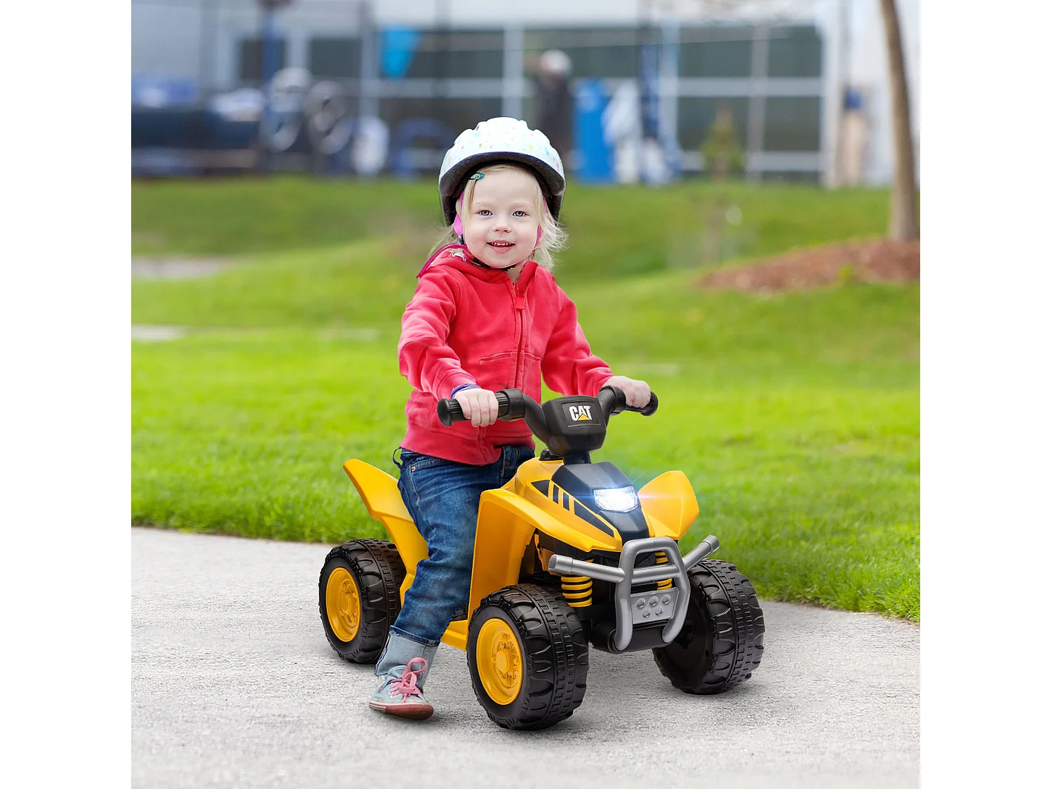 Quad électrique enfant 18-36 mois Caterpillar - klaxon, phare LED, pédale accélérateur - 2,8 Km/h max. - noir jaune
