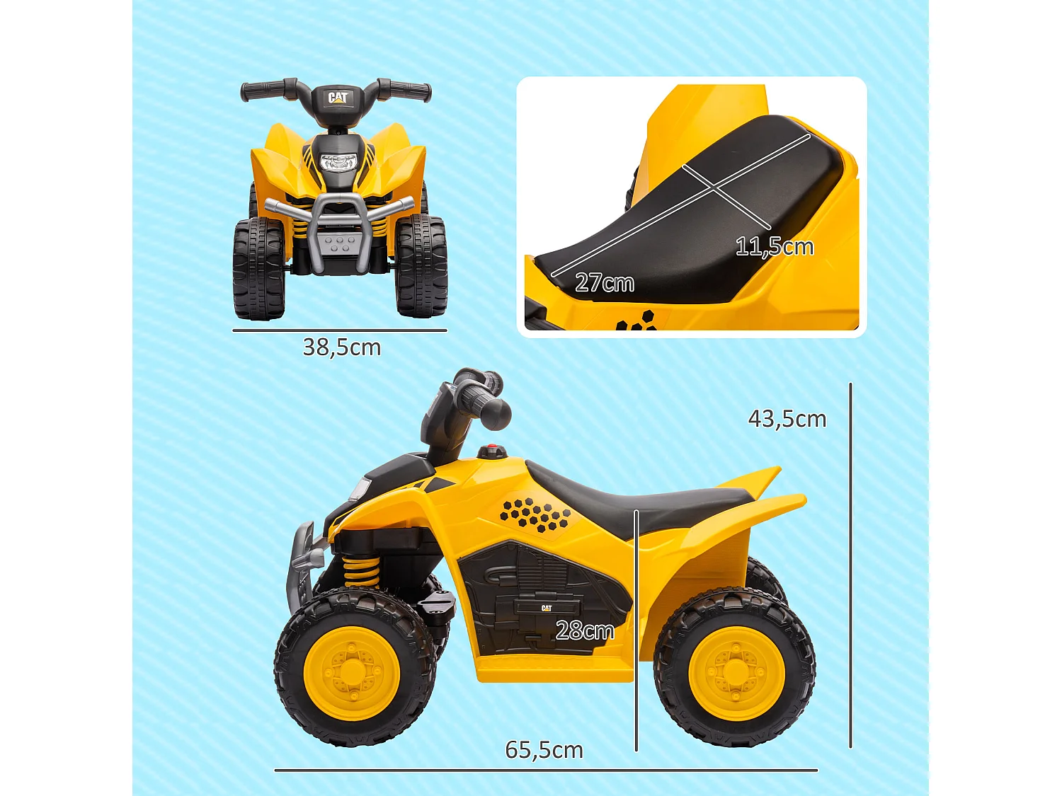 Quad électrique enfant 18-36 mois Caterpillar - klaxon, phare LED, pédale accélérateur - 2,8 Km/h max. - noir jaune