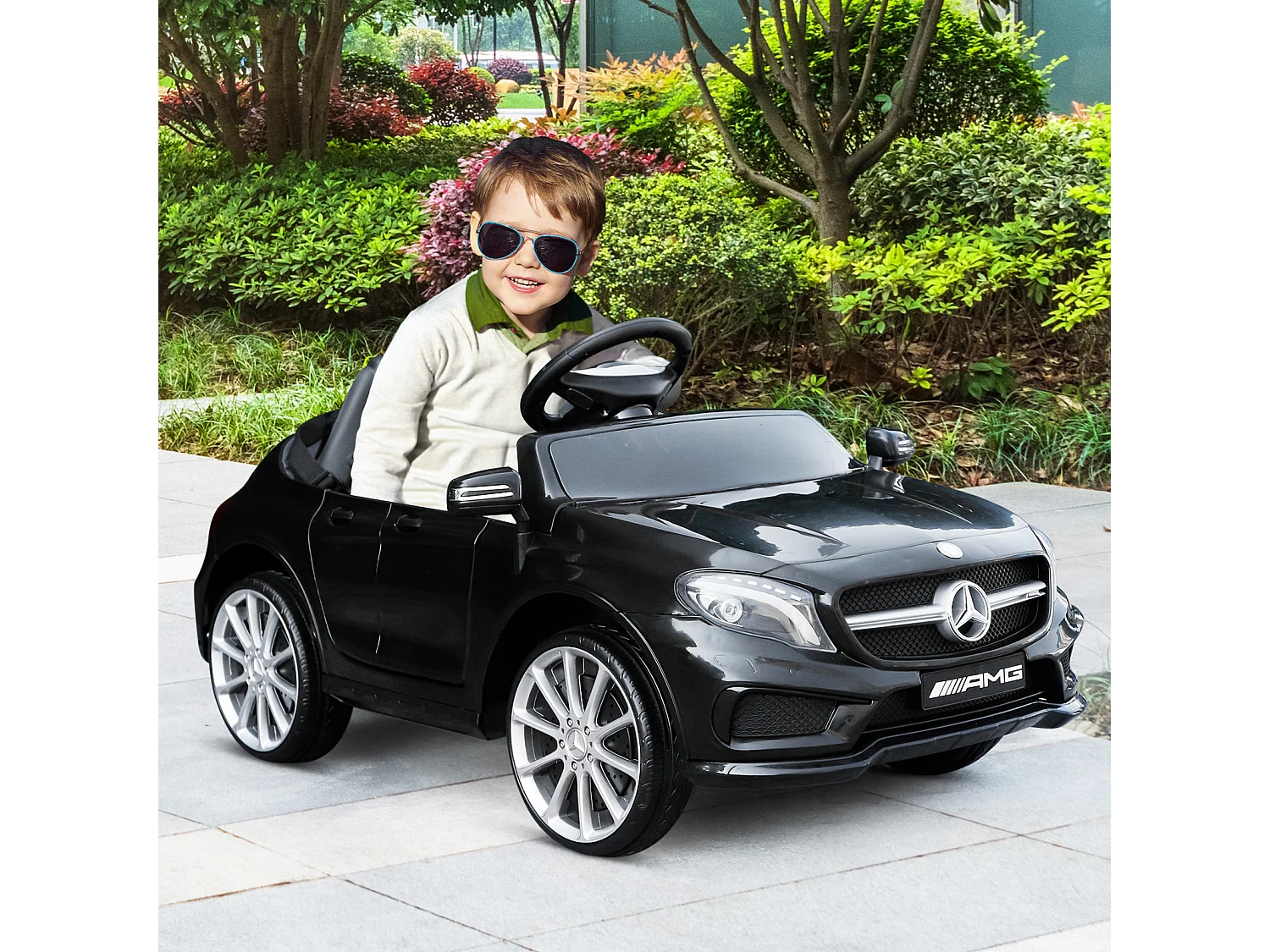 Voiture véhicule électrique enfant 6 V 7 Km/h max. télécommande effets sonores + lumineux Mercedes GLA AMG noir