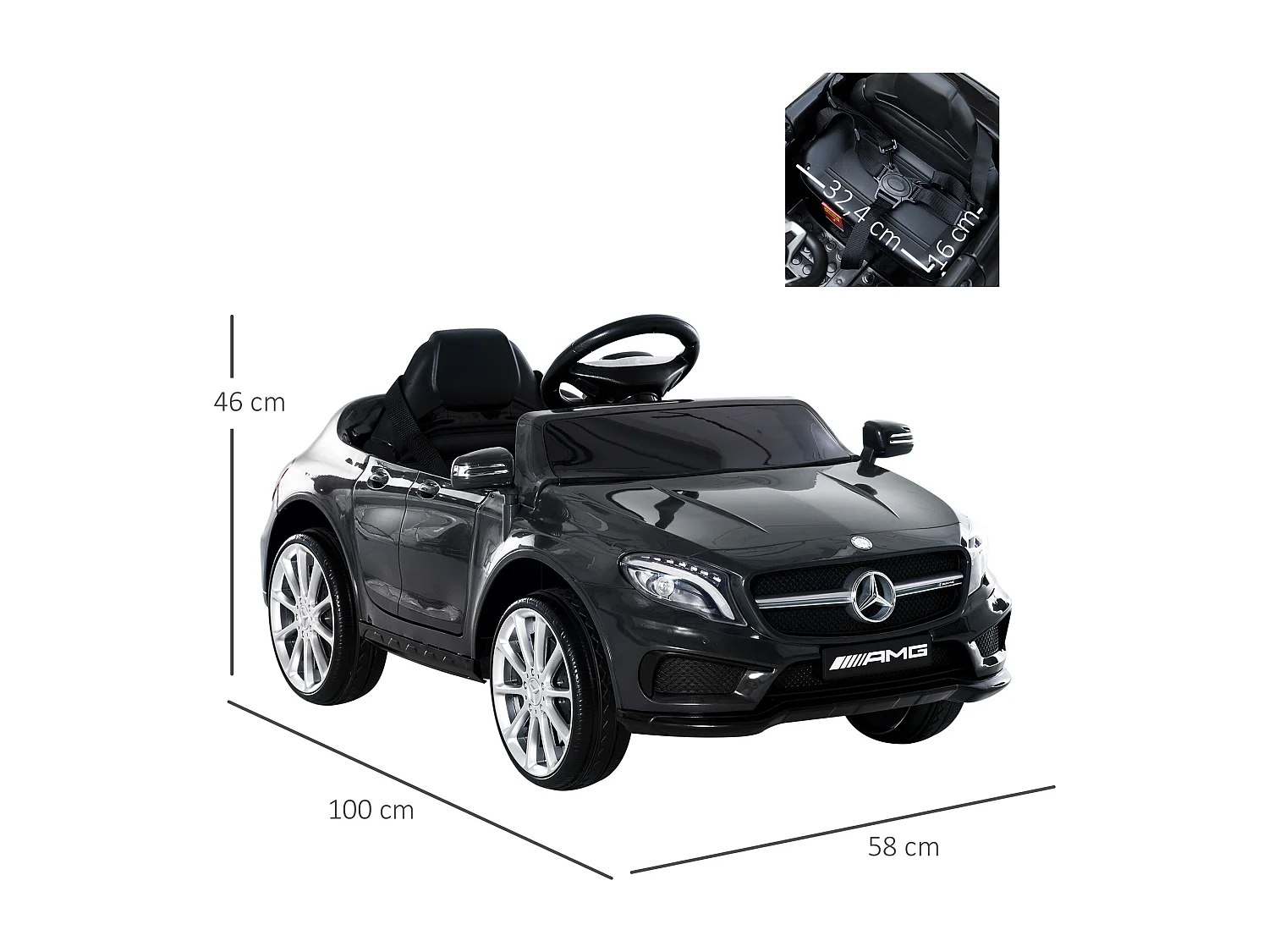 Voiture véhicule électrique enfant 6 V 7 Km/h max. télécommande effets sonores + lumineux Mercedes GLA AMG noir