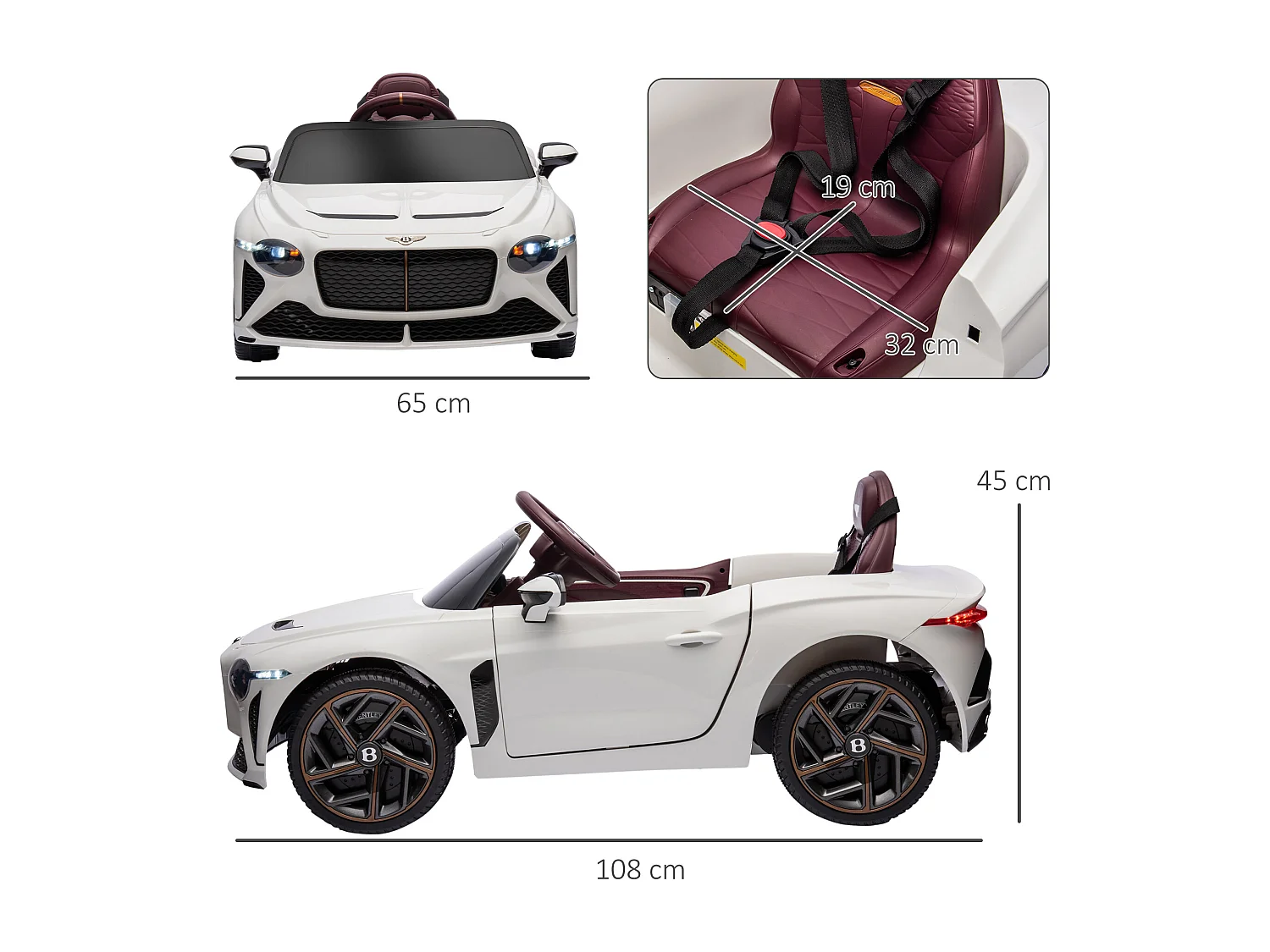 Véhicule électrique enfant Bentley Bacalar 2 moteurs 2 x 25 W télécommande effets sonores et lumineux blanc