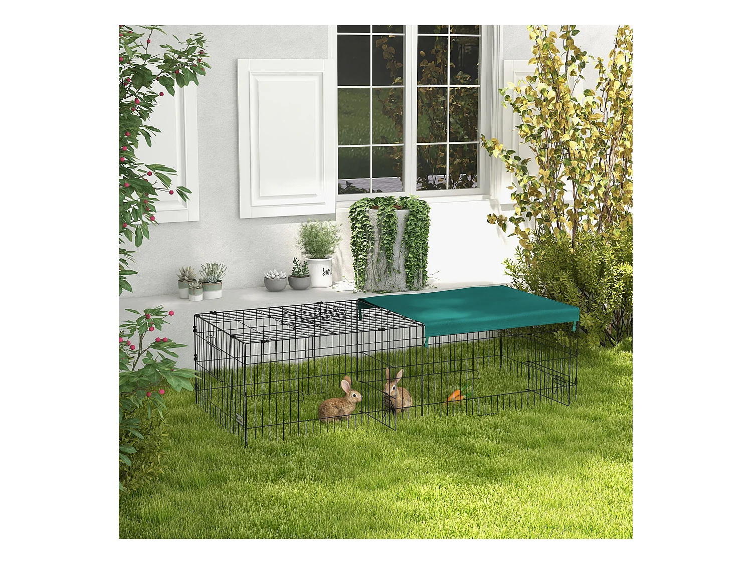 Parc enclos modulable acier avec bache pour lapins rongeurs petits animaux intérieur extérieur 185L x 75l x 50H cm vert