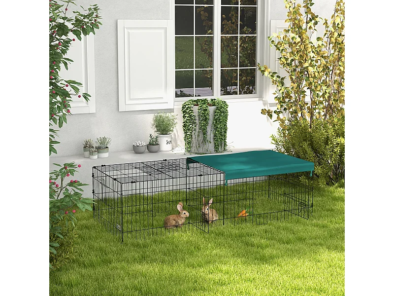 Parc enclos modulable acier avec bache pour lapins rongeurs petits animaux intérieur extérieur 185L x 75l x 50H cm vert