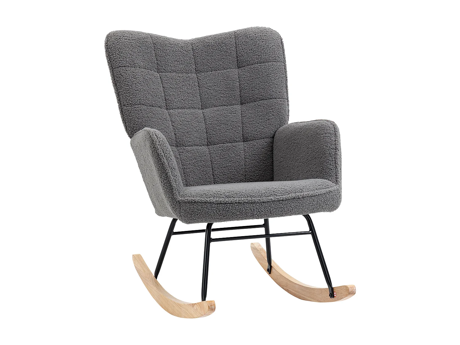 Fauteuil à bascule rocking chair design - structure acier piètement bois tissu effet laine bouclé anthracite
