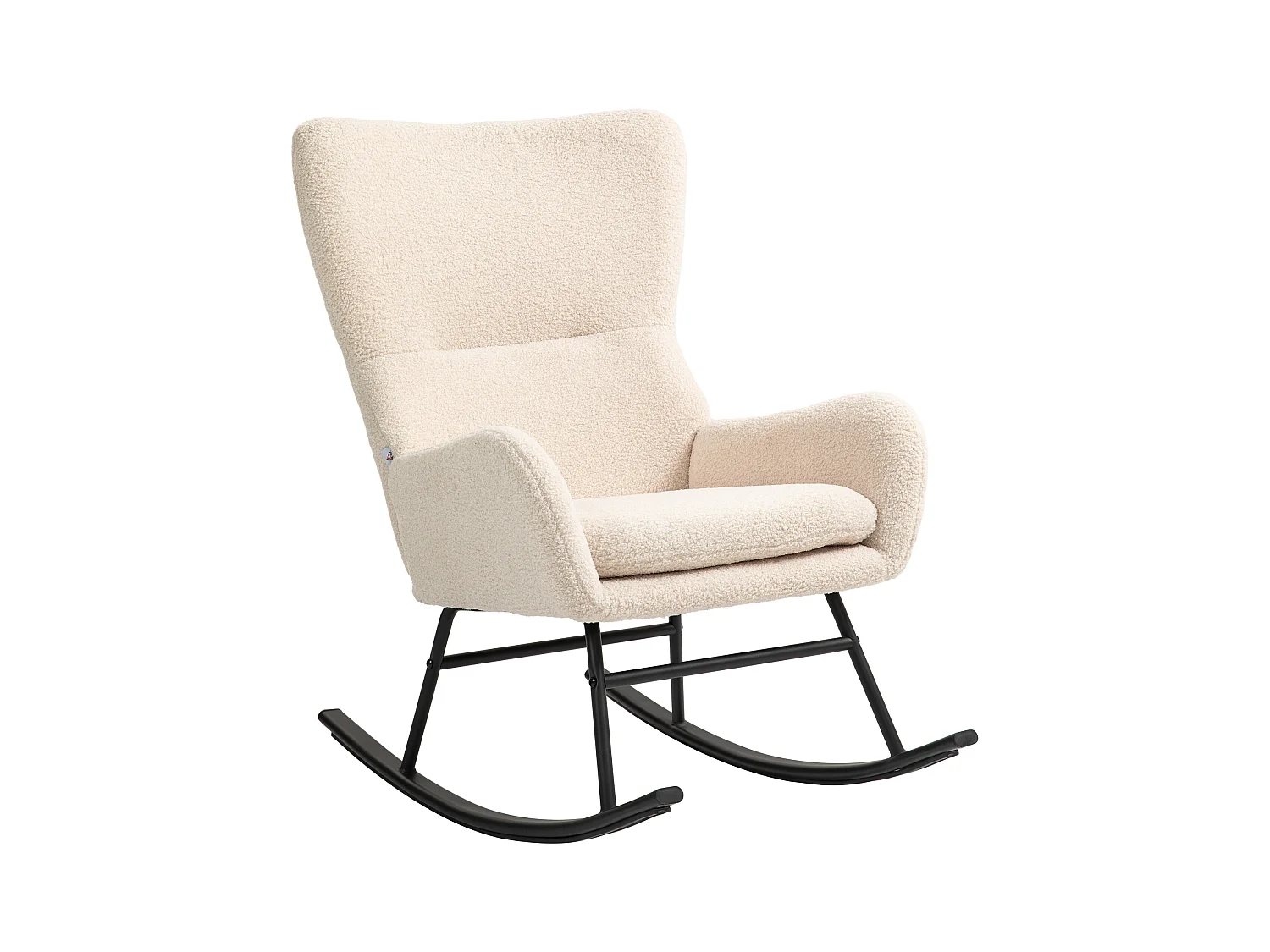 Fauteuil à bascule rocking chair style néo-rétro acier noir effet laine bouclée beige clair
