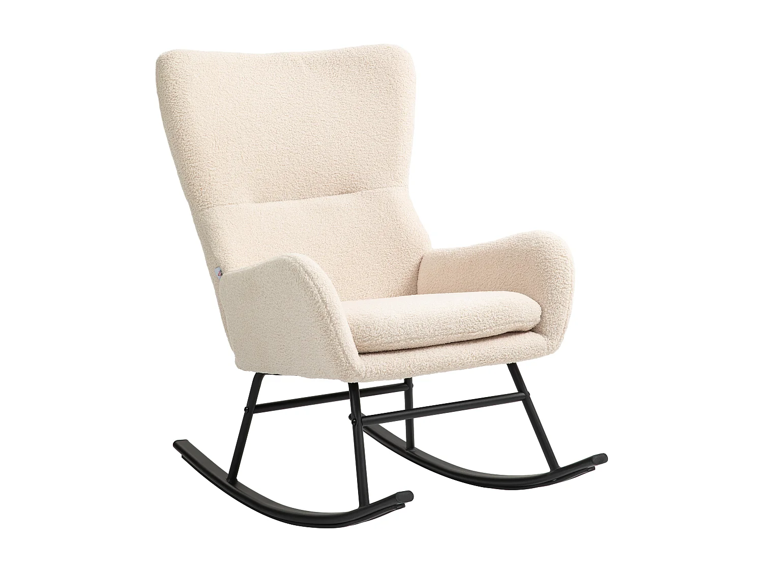 Fauteuil à bascule rocking chair style néo-rétro acier noir effet laine bouclée beige clair