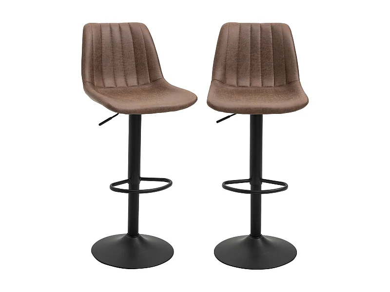 Lot de 2 tabourets de bar style vintage hauteur réglable pivotant repose-pied marron