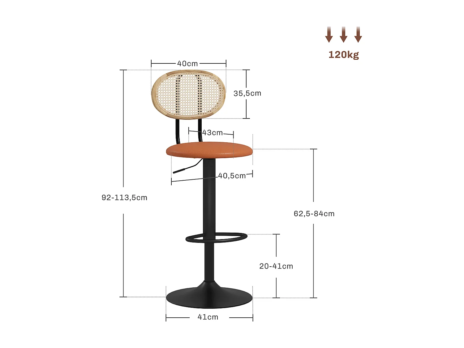 Lot de 2 tabourets de bar design néo-rétro - hauteur réglable, pivotant - acier PU rotin