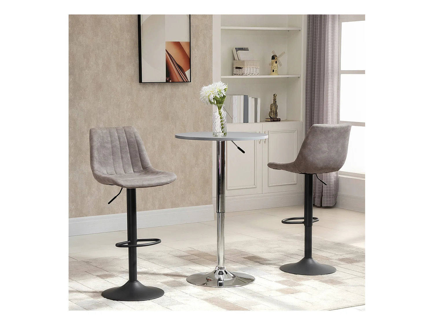 Lot de 2 tabourets de bar style vintage hauteur réglable pivotant repose-pied gris