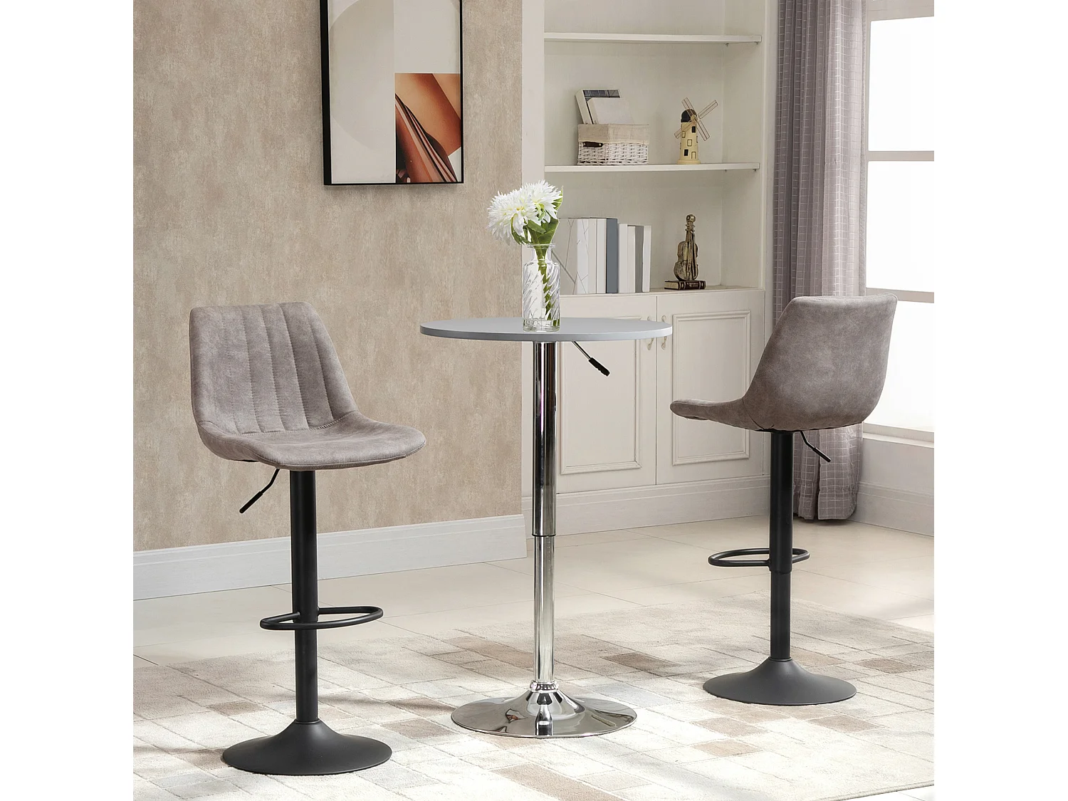 Lot de 2 tabourets de bar style vintage hauteur réglable pivotant repose-pied gris