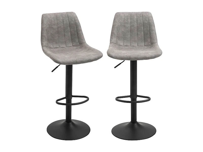 Lot de 2 tabourets de bar style vintage hauteur réglable pivotant repose-pied gris