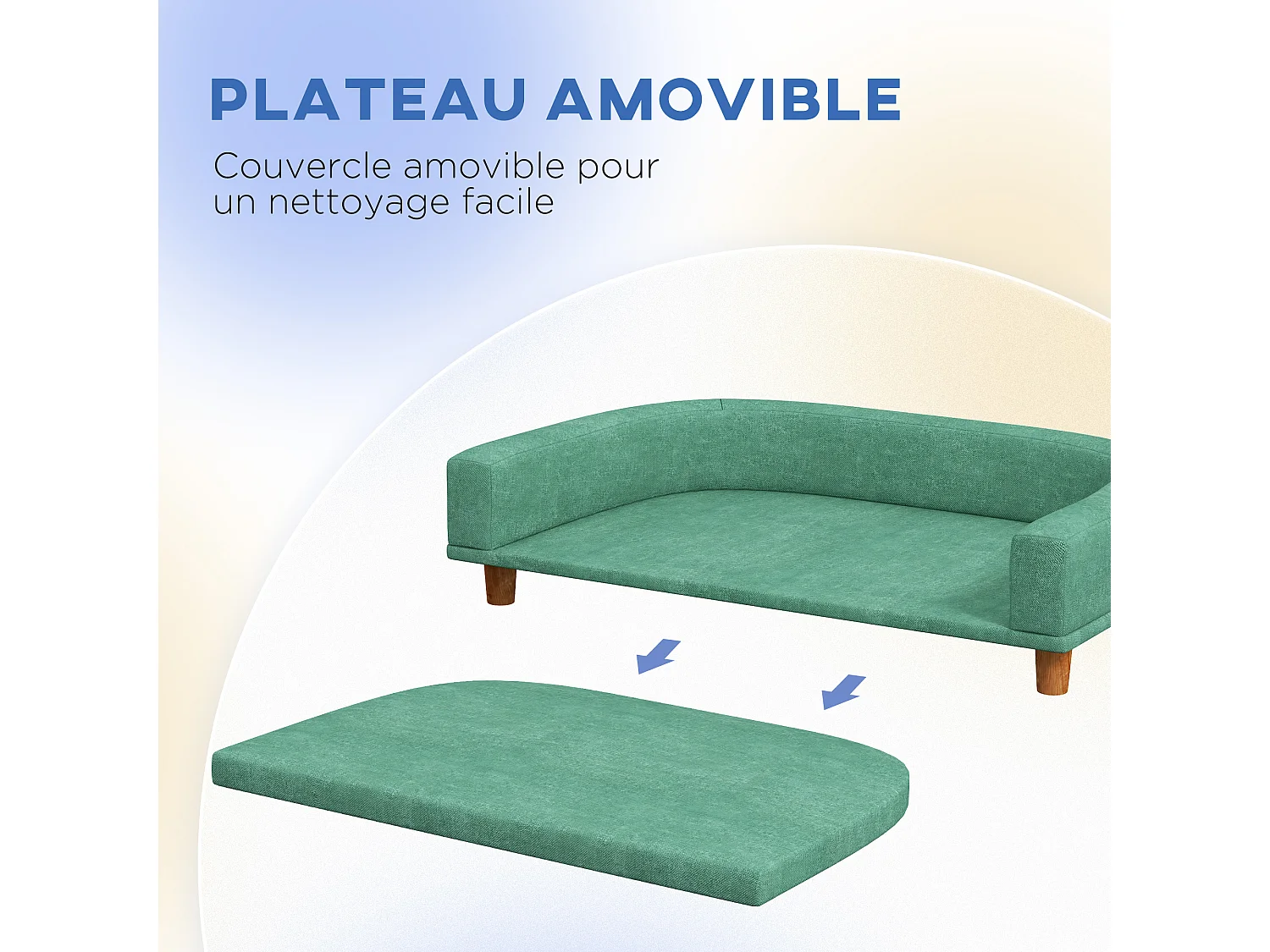 Canapé chien lit pour chien design scandinave coussin déhoussable dim 98L x 67l x 25H cm pieds bois tissu polyester vert