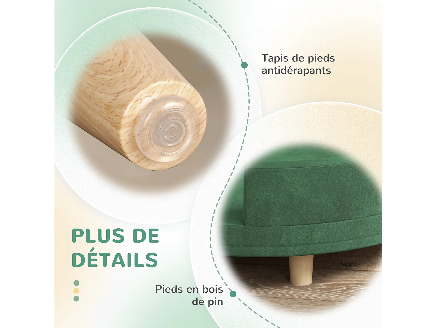 Canapé chien style nordique grande taille dim. 100L x 70l x 25H cm  - coussin amovible - piètement bois velours vert
