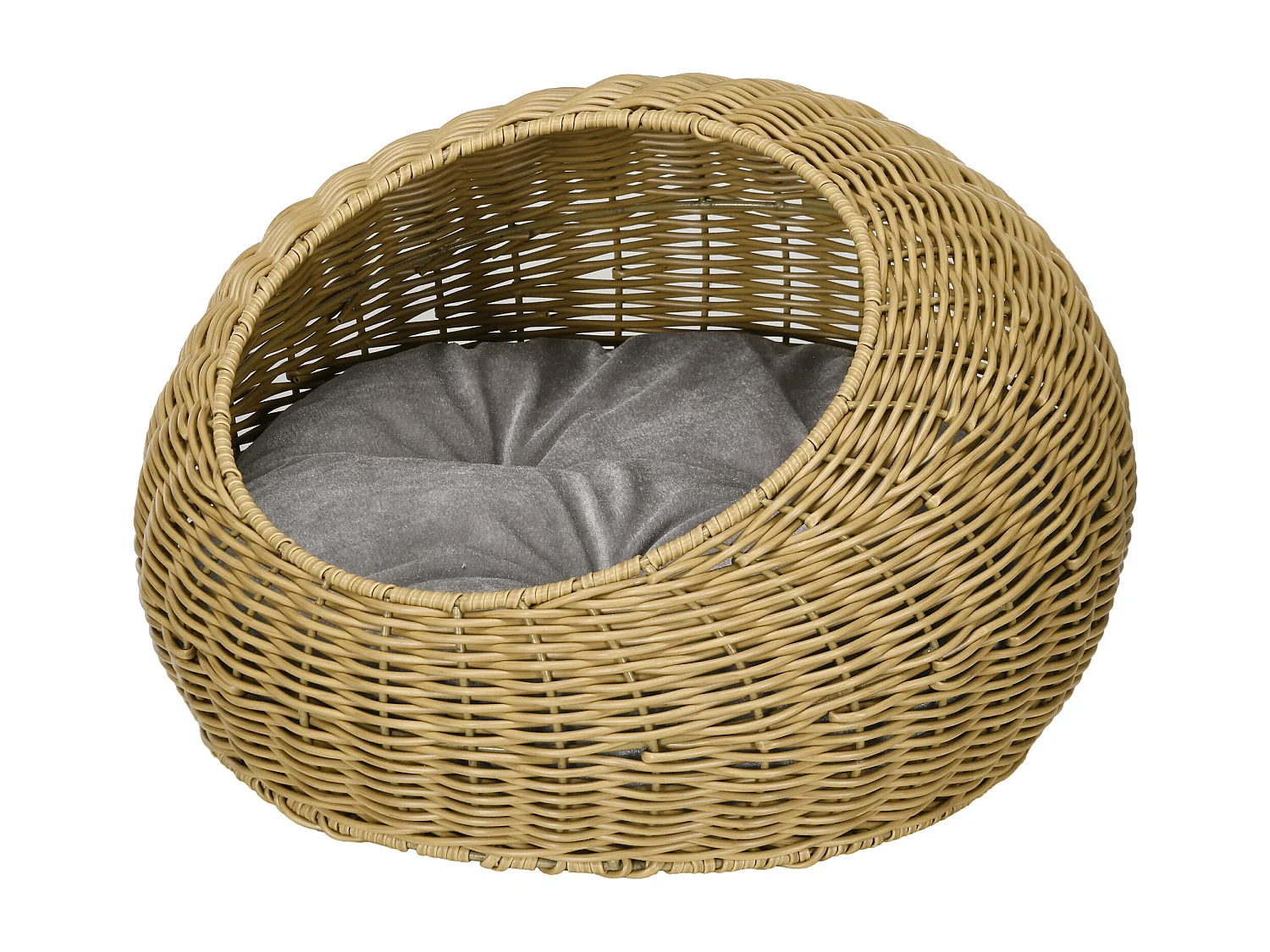 Niche pour chat lit pour chat panier de chat en résine tressée imitation rotin coussin doux déhoussable Ø 50 x 31H cm marron clair