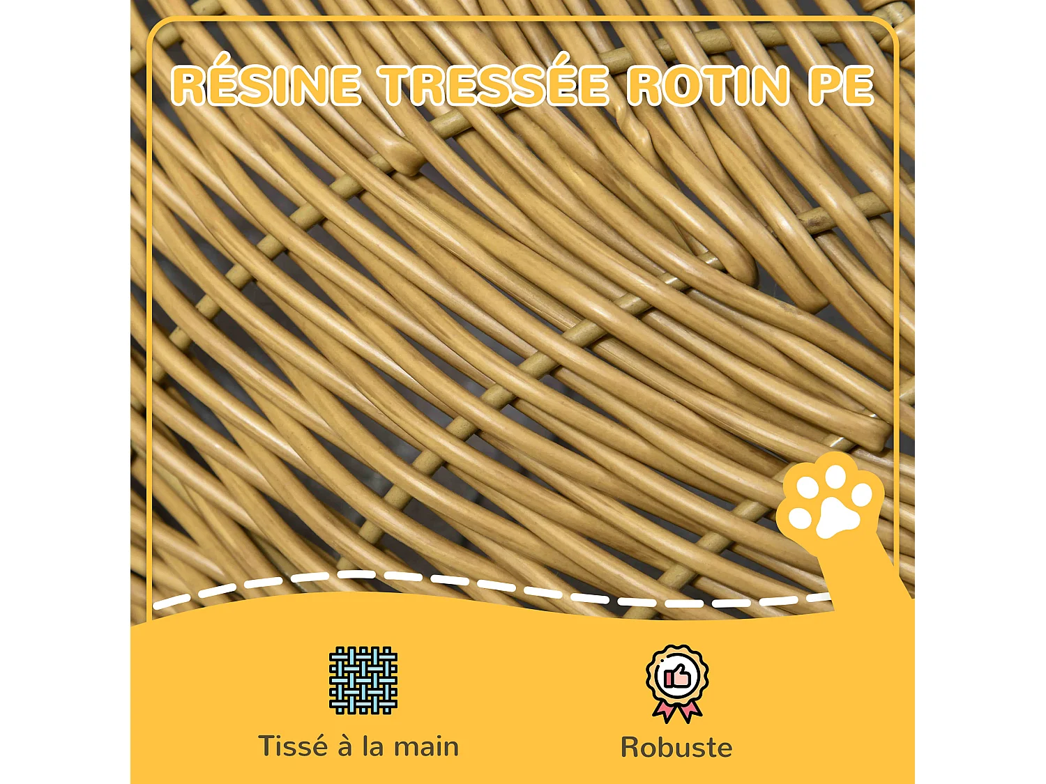 Niche pour chat lit pour chat panier de chat en résine tressée imitation rotin coussin doux déhoussable Ø 50 x 31H cm marron clair