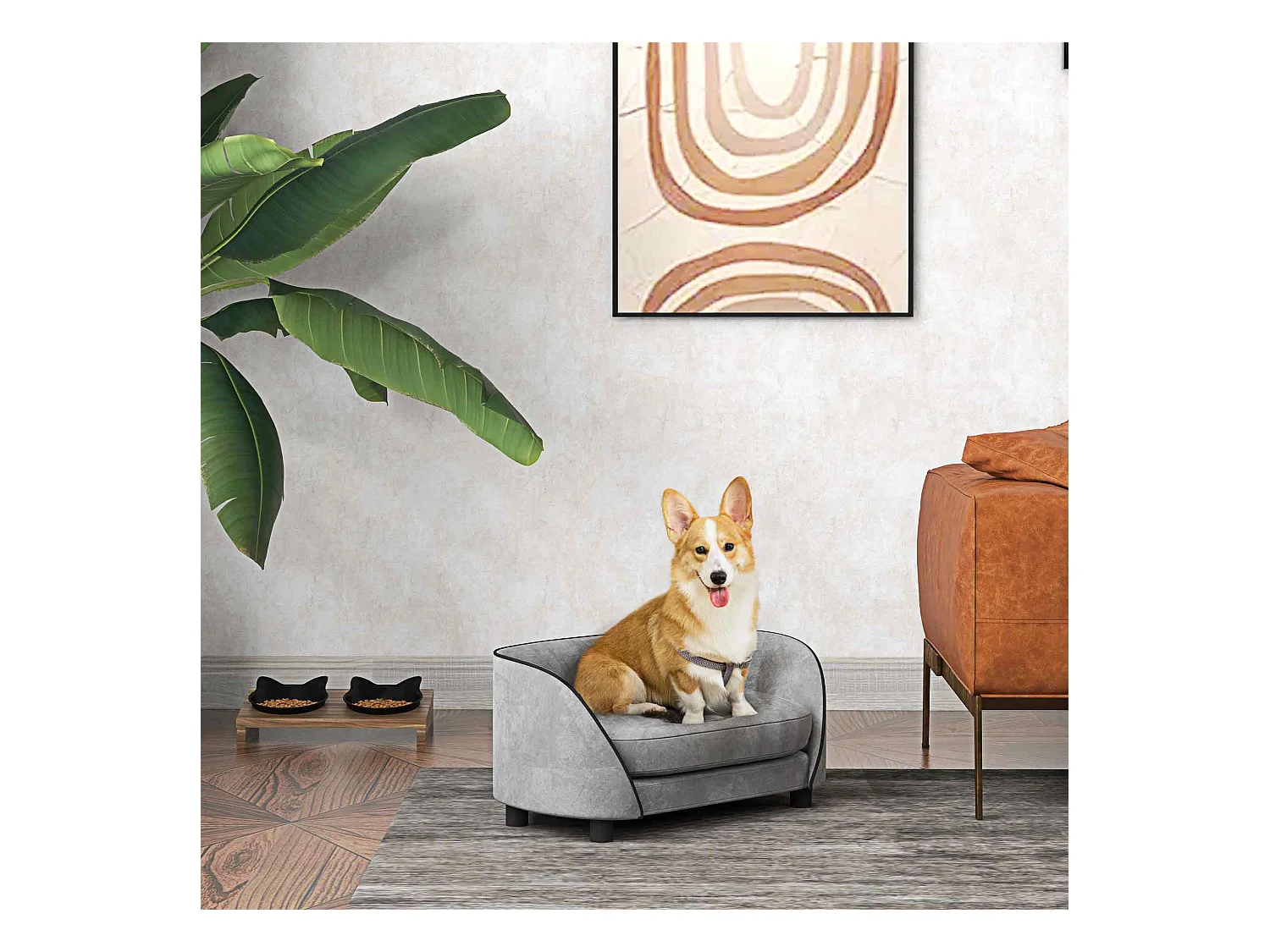 Canapé pour chien design - coussin déhoussable - dim. 67L x 43l x 31H cm - velours gris