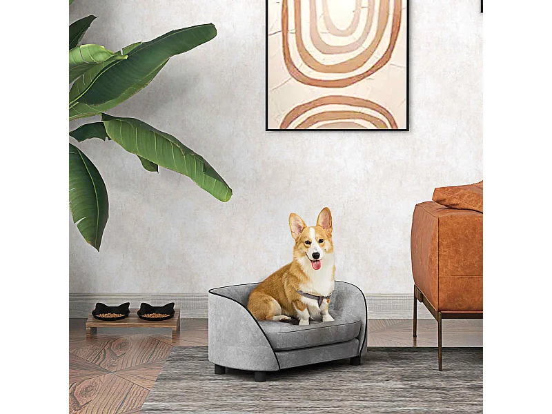 Canapé pour chien design - coussin déhoussable - dim. 67L x 43l x 31H cm - velours gris