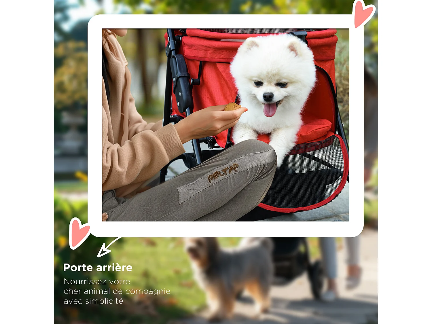 Poussette buggy pliable chien chat panier rangement porte-gobelets tissu 300D Oxford imperméable 4 roues rouge