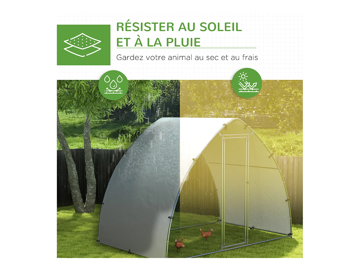 Enclos poulailler chenil 5,75 m² - toit anti-UV, porte verouillable - dim. 3,04L x 1,9l x 2,2H m - acier galvanisé
