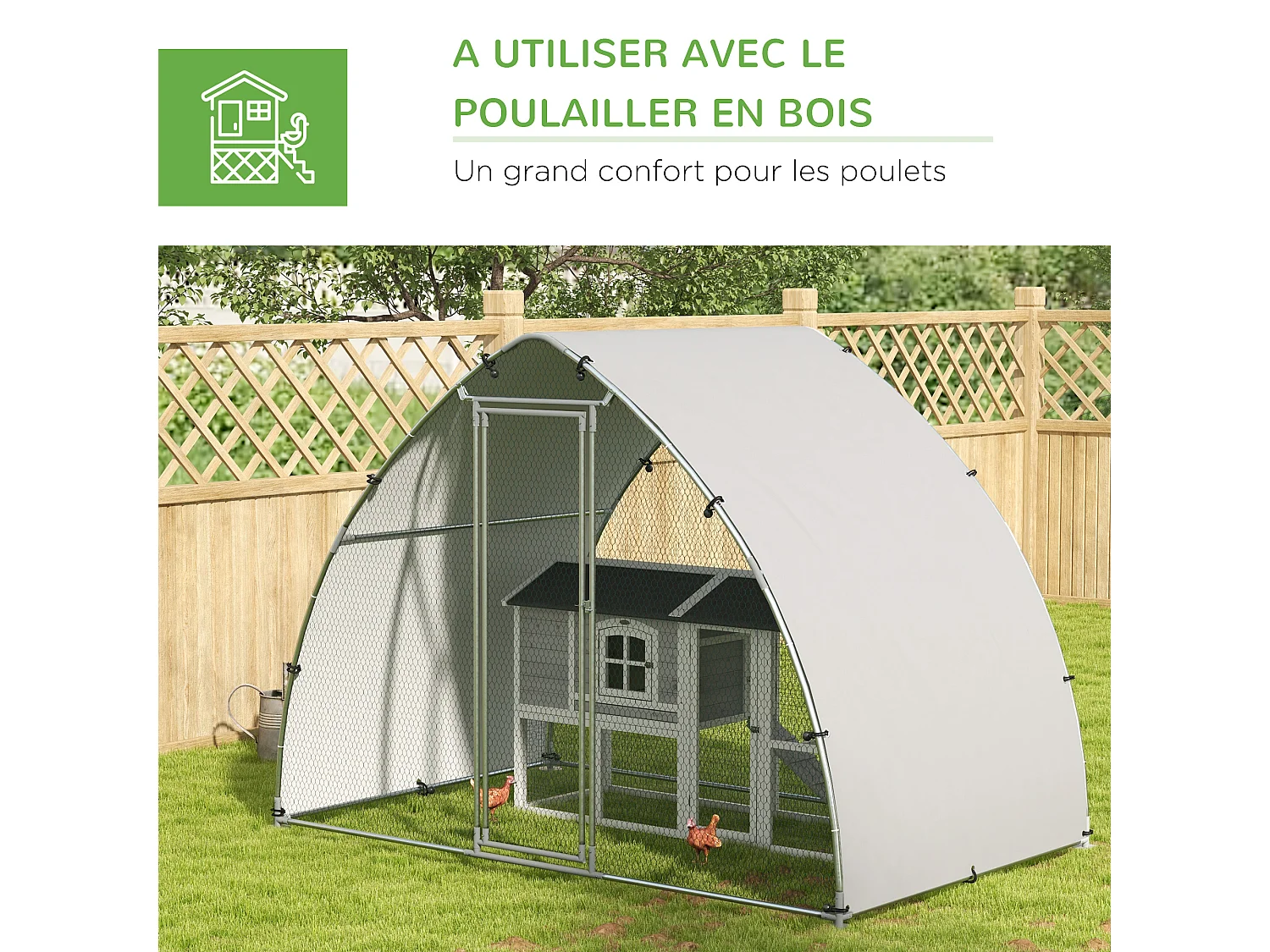 Enclos poulailler chenil 5,75 m² - toit anti-UV, porte verouillable - dim. 3,04L x 1,9l x 2,2H m - acier galvanisé