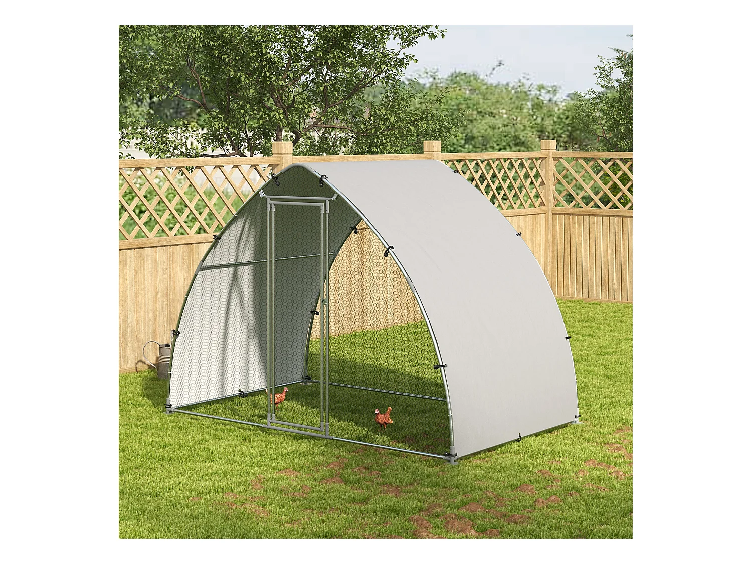 Enclos poulailler chenil 5,75 m² - toit anti-UV, porte verouillable - dim. 3,04L x 1,9l x 2,2H m - acier galvanisé