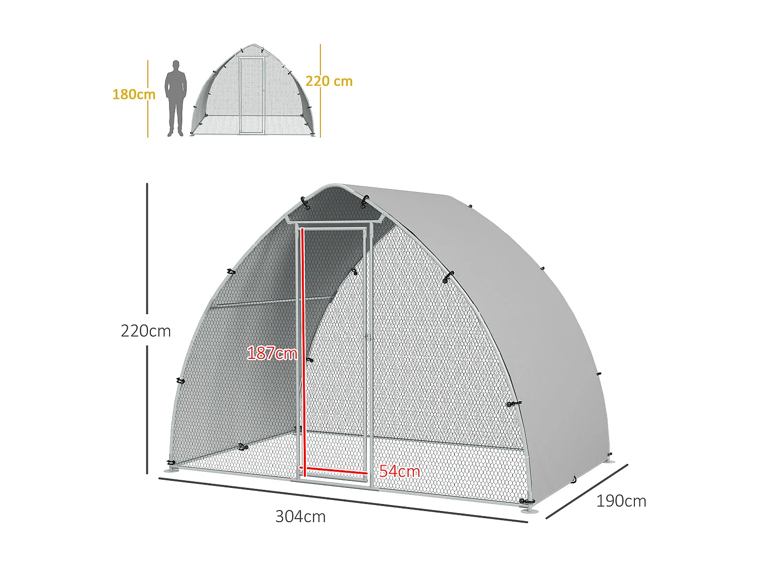 Enclos poulailler chenil 5,75 m² - toit anti-UV, porte verouillable - dim. 3,04L x 1,9l x 2,2H m - acier galvanisé